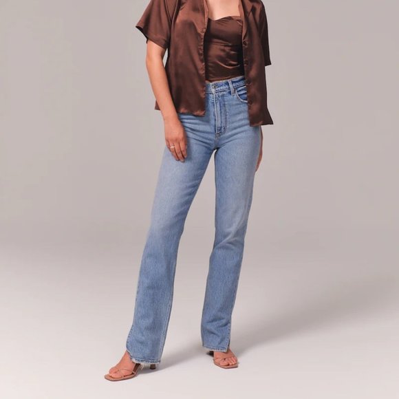 ABERCROMBIE Ultra High Rise 90s Straight Jean x Light Vent Hem Wash - size 26/S - Picture 2 of 13